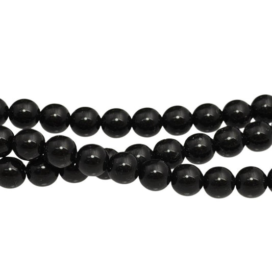 Glass Pearls - 8mm - Round - Black (Strand 22)