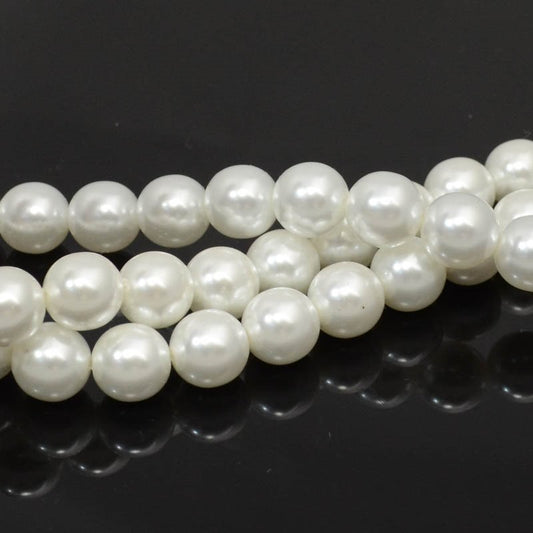 Glass Pearls - 10mm - Round - White (Strand 17)