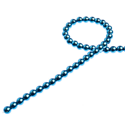 Glass Pearls - 4mm - Round - Iridescent Petrol Blue (Strand 45)