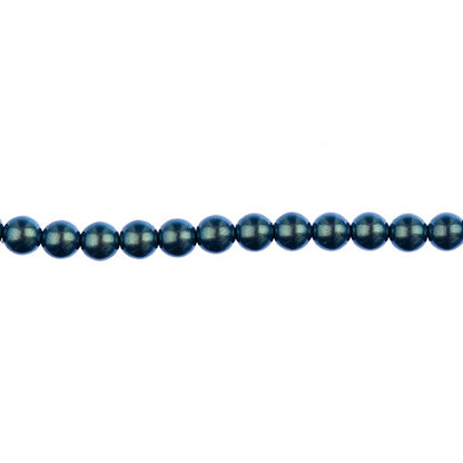 Glass Pearls - 4mm - Round - Iridescent Petrol Blue (Strand 45)