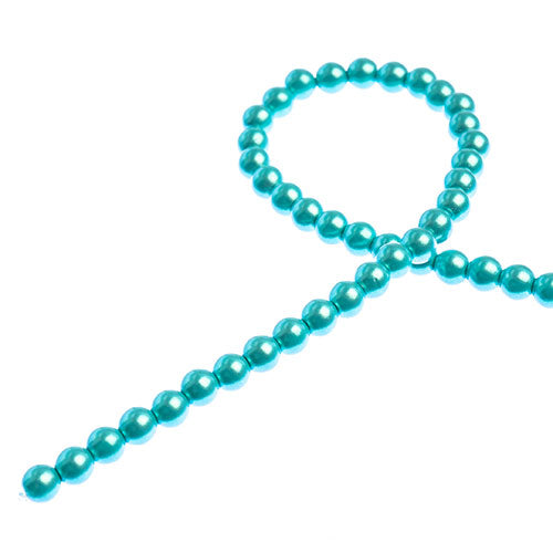 Glass Pearls - 4mm - Round - Iridescent Turquoise Green (Strand 45)
