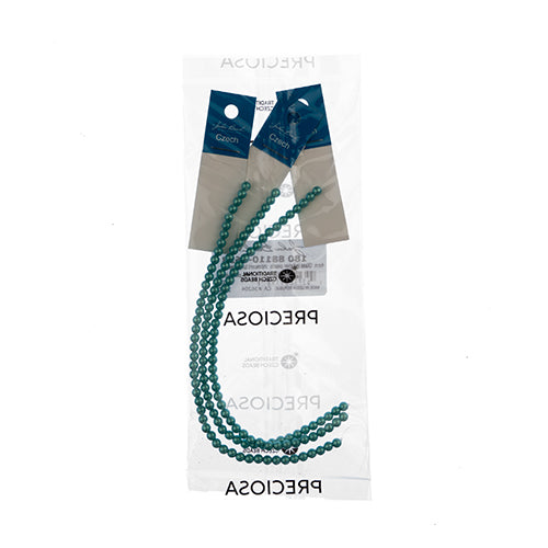 Glass Pearls - 4mm - Round - Iridescent Turquoise Green (Strand 45)