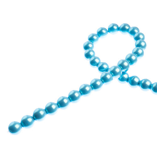 Glass Pearls - 6mm - Round - Iridescent Aqua (Strand 30)