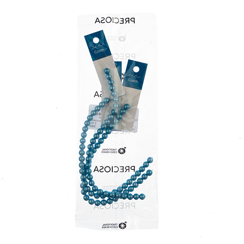 Glass Pearls - 6mm - Round - Iridescent Aqua (Strand 30)