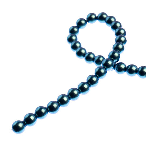 Glass Pearls - 6mm - Round - Iridescent Petrol Blue (Strand 30)