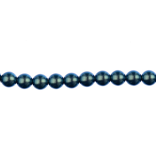 Glass Pearls - 6mm - Round - Iridescent Petrol Blue (Strand 30)