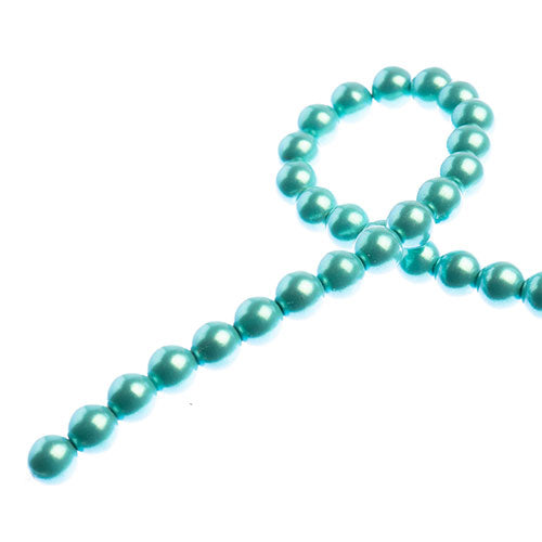 Glass Pearls - 6mm - Round - Iridescent Turquoise Green (Strand 30)