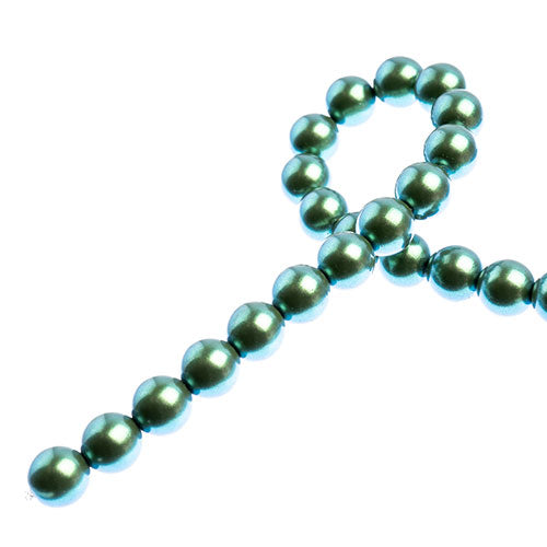 Glass Pearls - 8mm - Round - Iridescent Green (Strand 23)
