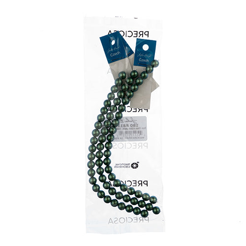 Glass Pearls - 8mm - Round - Iridescent Green (Strand 23)