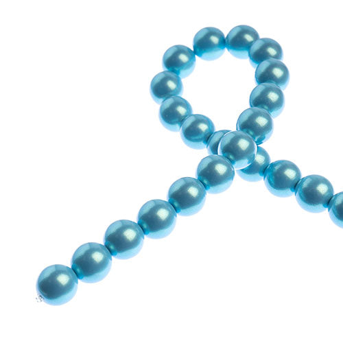 Glass Pearls - 8mm - Round - Iridescent Aqua (Strand 23)