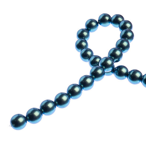 Glass Pearls - 8mm - Round - Iridescent Petrol Blue (Strand 23)