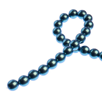Glass Pearls - 8mm - Round - Iridescent Petrol Blue (Strand 23)