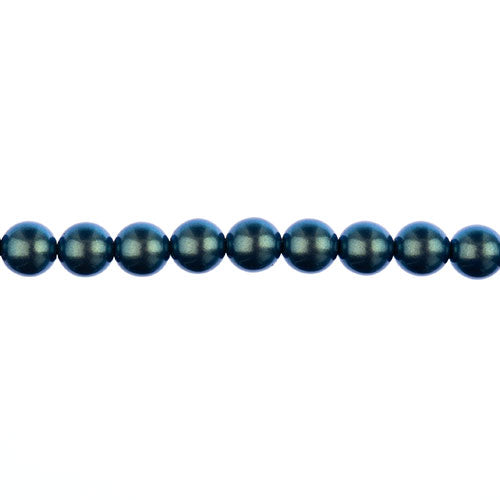 Glass Pearls - 8mm - Round - Iridescent Petrol Blue (Strand 23)
