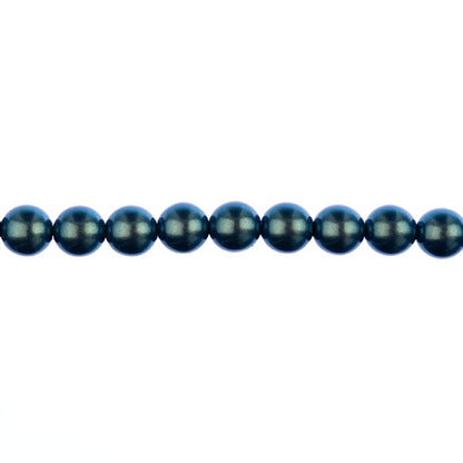 Glass Pearls - 8mm - Round - Iridescent Petrol Blue (Strand 23)