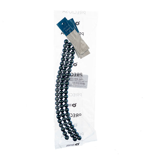 Glass Pearls - 8mm - Round - Iridescent Petrol Blue (Strand 23)