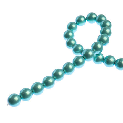 Glass Pearls - 8mm - Round - Iridescent Turquoise Green (Strand 23)