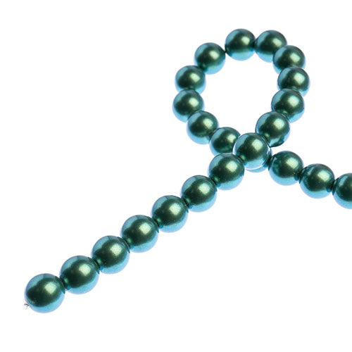 Glass Pearls - 8mm - Round - Iridescent Emerald Green (Strand 23)