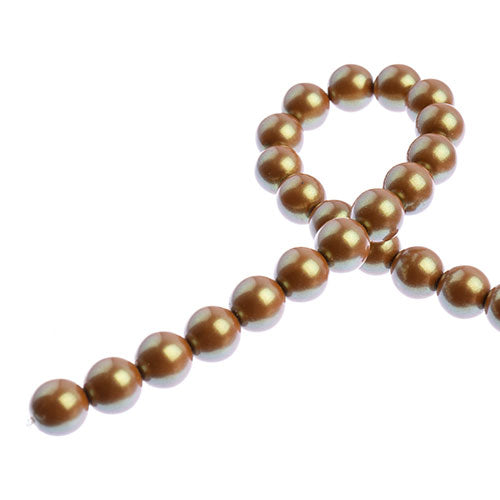 Glass Pearls - 8mm - Round - Iridescent Sandy Brown (Strand 23)