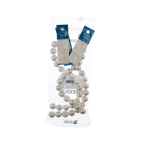 Glass Pearls - 12mm - Round - Iridescent White (Strand 15)