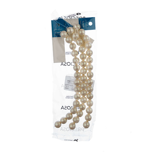 Glass Pearls - 12mm - Round - Iridescent Light Cream (Strand 15)