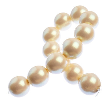 Glass Pearls - 14mm - Round - Iridescent Light Cream (Strand 13)