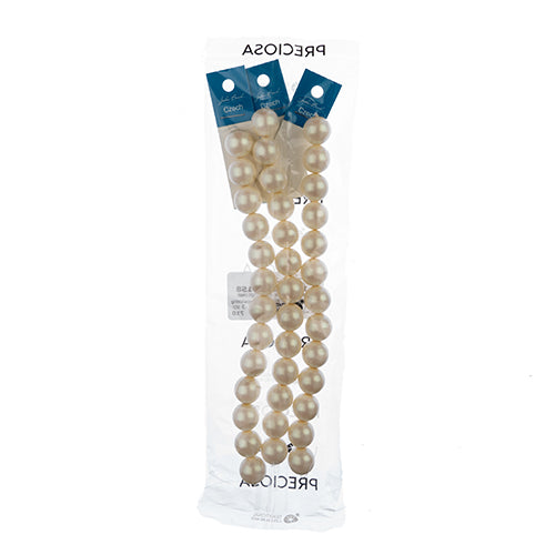 Glass Pearls - 14mm - Round - Iridescent Light Cream (Strand 13)