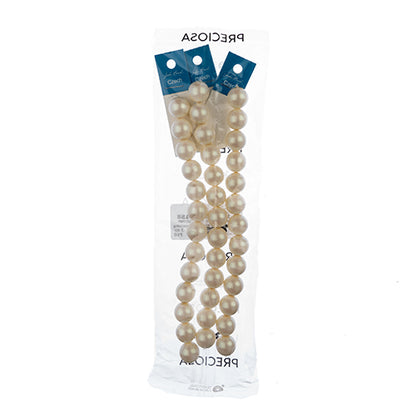 Glass Pearls - 14mm - Round - Iridescent Light Cream (Strand 13)