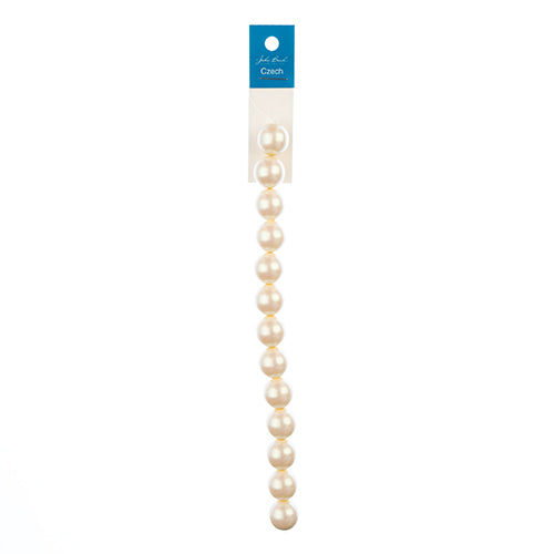 Glass Pearls - 14mm - Round - Iridescent Light Cream (Strand 13)