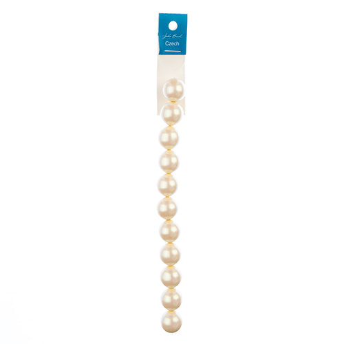 Glass Pearls - 16mm - Round - Iridescent Light Cream (Strand 11)