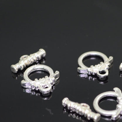 Toggle Clasp -  Petite Flower - Bright Silver (2 sets)