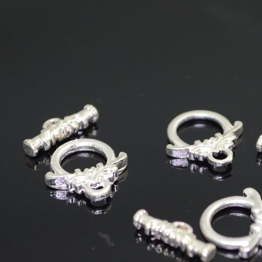Toggle Clasp -  Petite Flower - Bright Silver (2 sets)