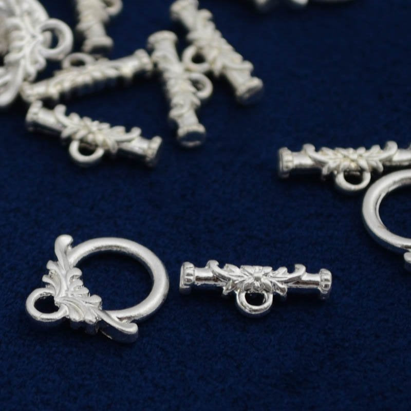 Toggle Clasp -  Petite Flower - Bright Silver (2 sets)