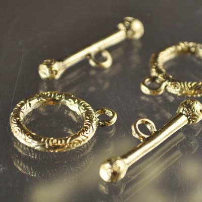Toggle Clasp -  Squashed Coil Pattern - Gold Plated