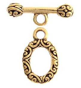 Toggle Clasp - Oval Flourish and Barbell - Antiqued Gold