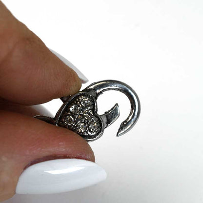 Lobster Clasp - 26mm - Subdued Sparkle Heart - Crystal - Antiqued Silver
