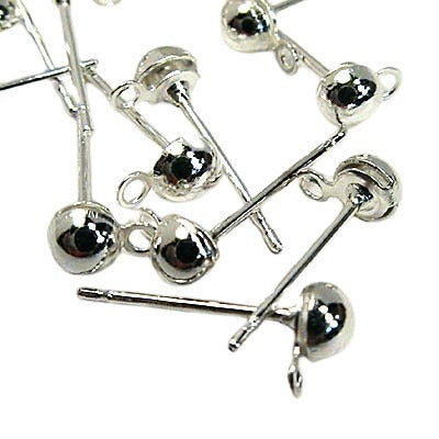 Earring - 4mm - Dome Stud with Loop - Silverplated (100)