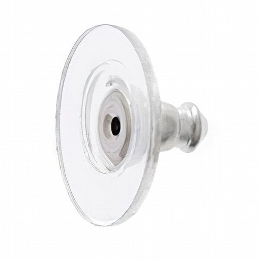 Earring -  Clutch with built-in Plastic Disk - Clear - Silvertone (100 pcs)