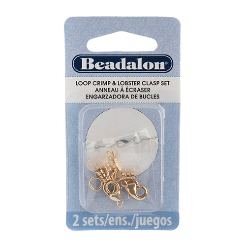 Lobster Clasp with Crimp Loop - ID 2mm - Bright Gold Plated (Pack)