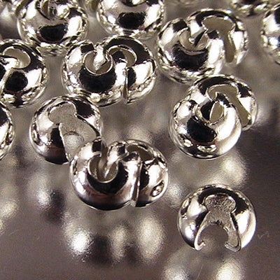 Crimp Bead Covers Smooth - 3mm - Bright Silvertone (100)