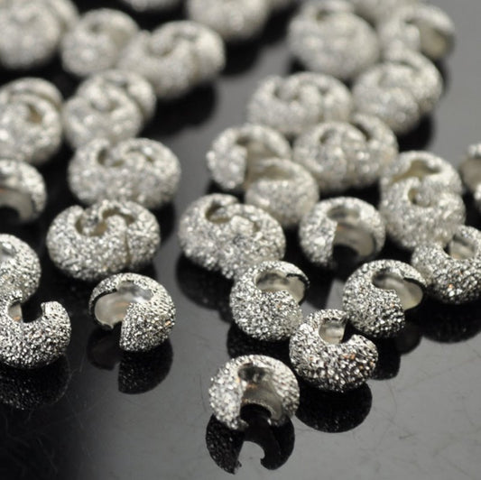 Crimp Bead Covers Stardust - 4mm - Bright Silver (100)