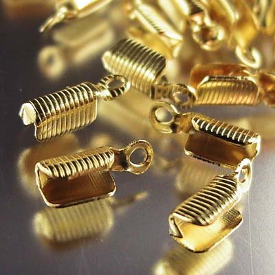 Fold Over Crimp for Leather - 8mm Grooved - Goldtone (10)