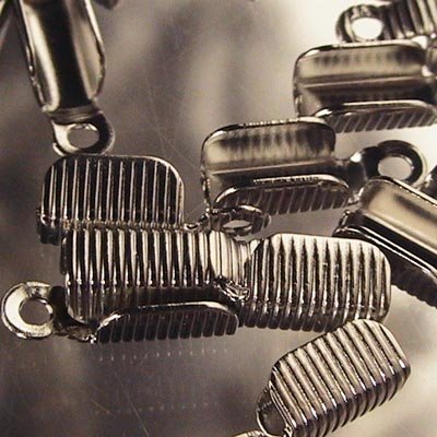 Fold Over Crimp for Leather - 11mm Grooved - Silvertone (100)