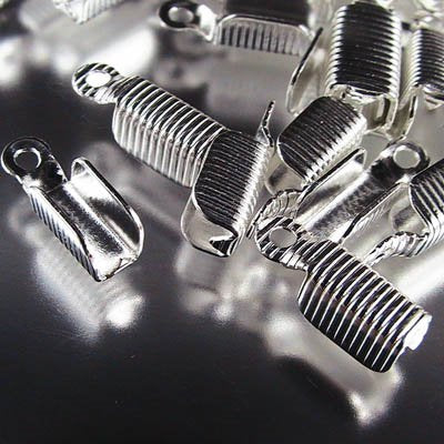 Fold Over Crimp for Leather - 11mm Grooved - Silverplated (100)