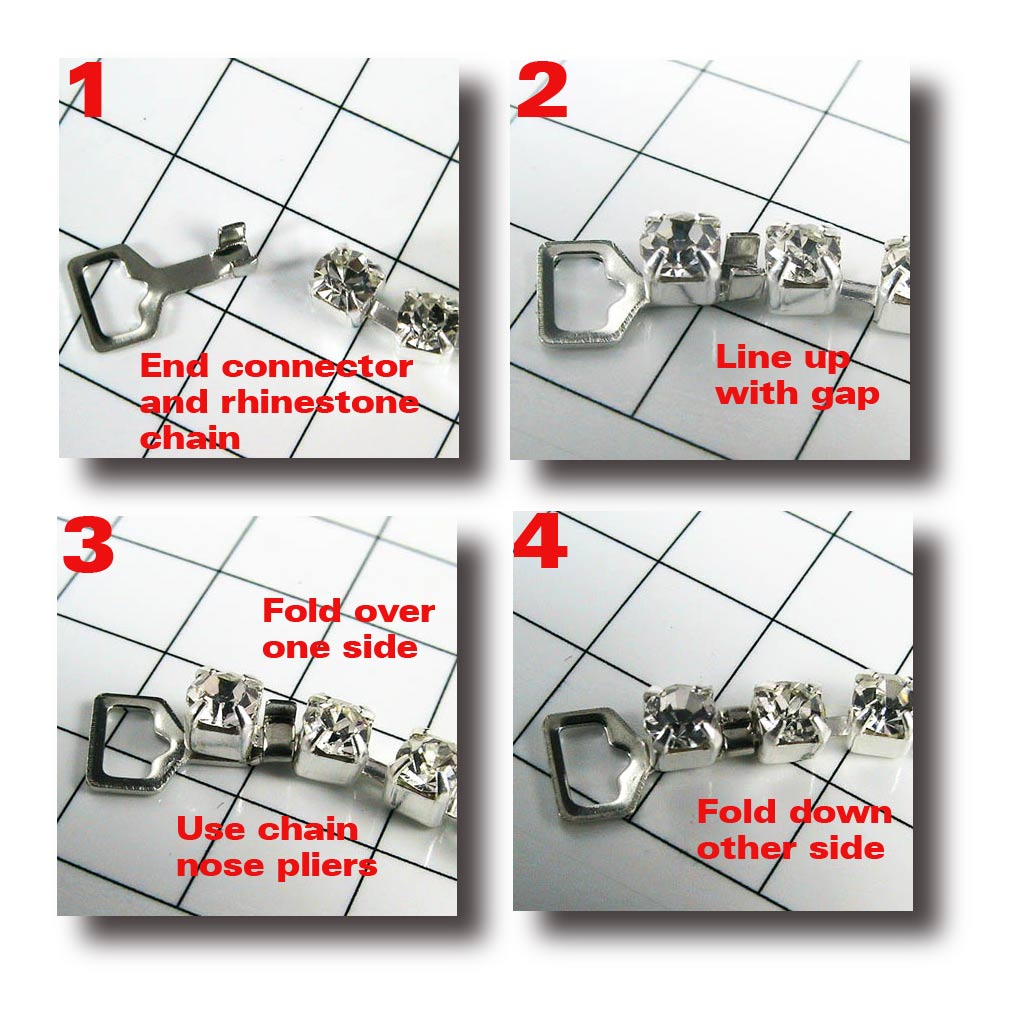 Rhinestone Chain End Connector - ID 2mm  - Silvertone (20)