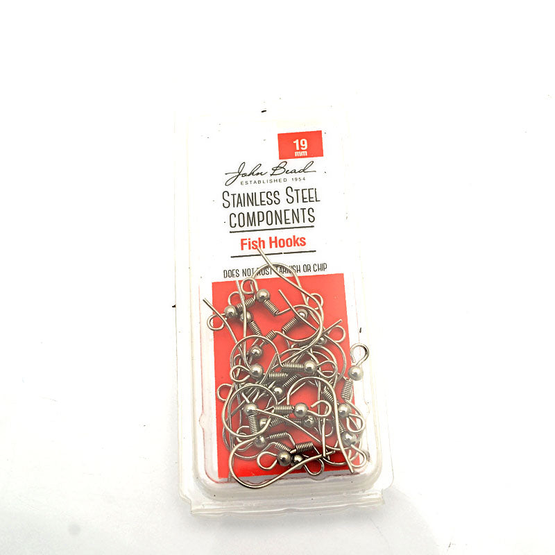 Earring - 19mm Simple Fishhooks - Stainless Steel (10 pairs)