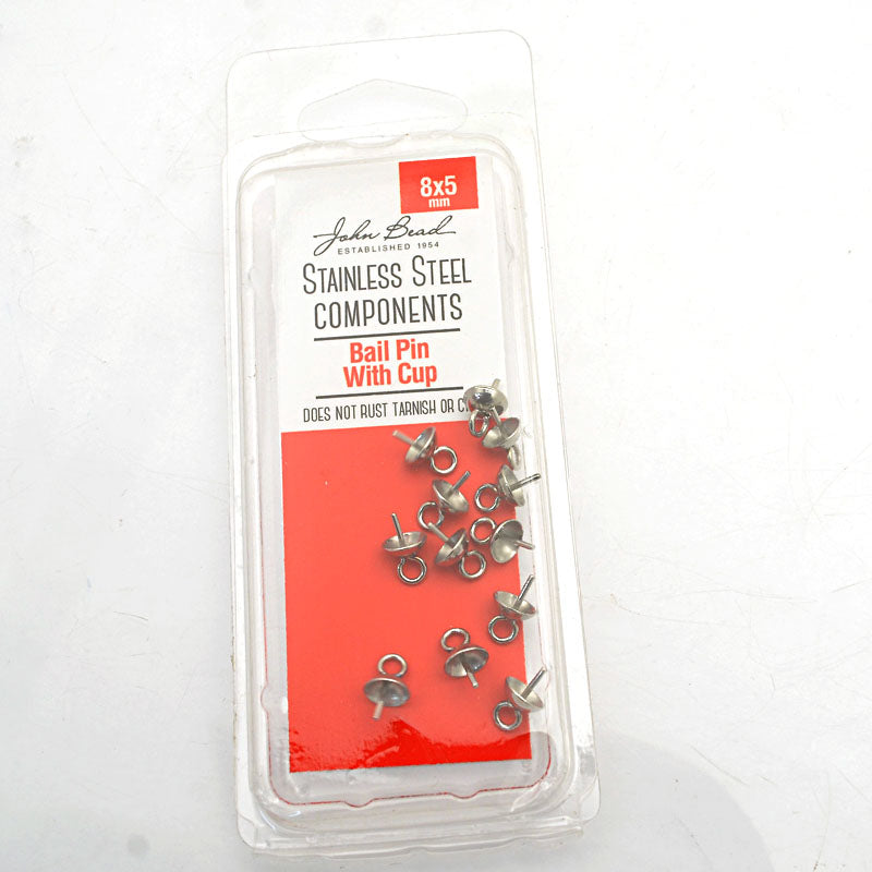 Glue In Bail Post and Cup - 8x5mm - Stainless Steel (12)