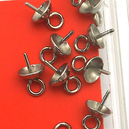 Glue In Bail Post and Cup - 8x5mm - Stainless Steel (12)