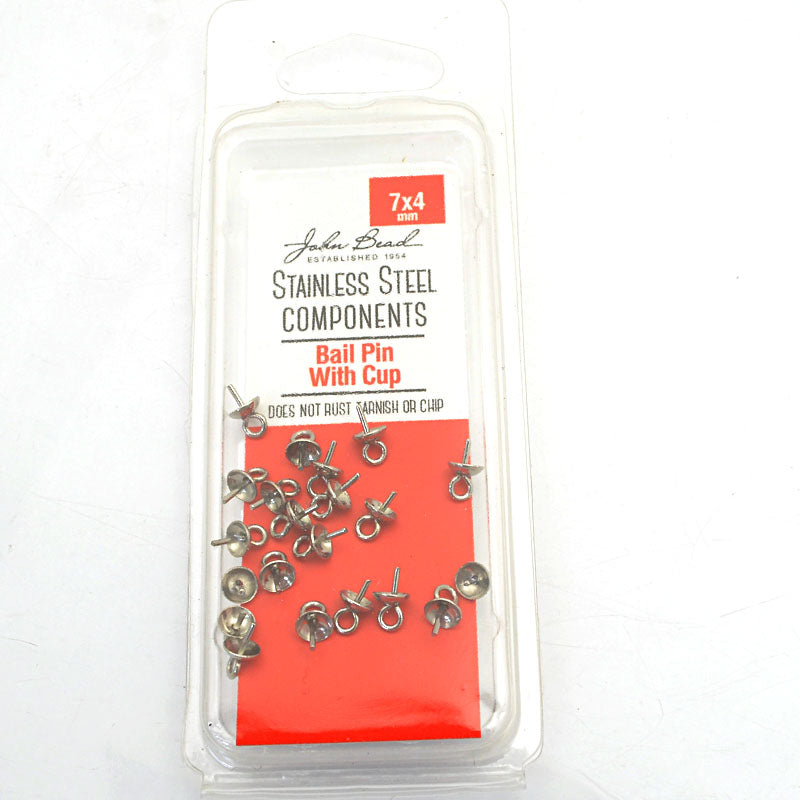 Glue In Bail Post and Cup - 7x4mm - Stainless Steel (20)
