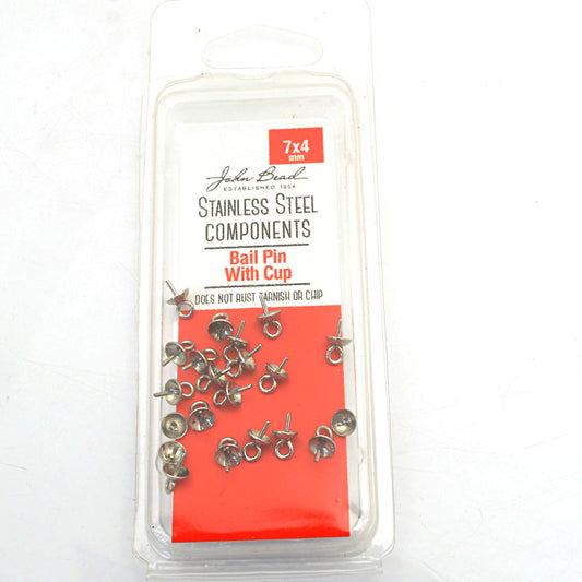 Glue In Bail Post and Cup - 7x4mm - Stainless Steel (20)