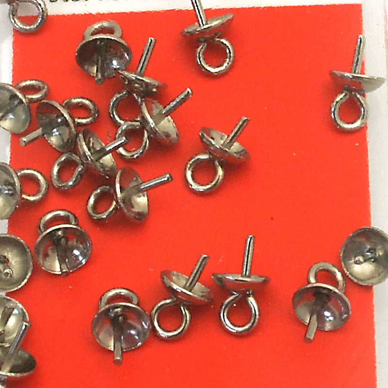 Glue In Bail Post and Cup - 7x4mm - Stainless Steel (20)